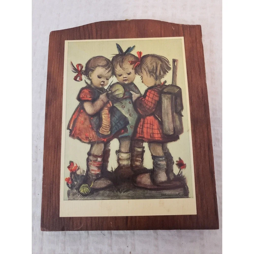 (9) Vintage Hummel Wooden Wall Plaques Boys Math Problem Girls Knitting Lot 2 - Picture 2 of 5